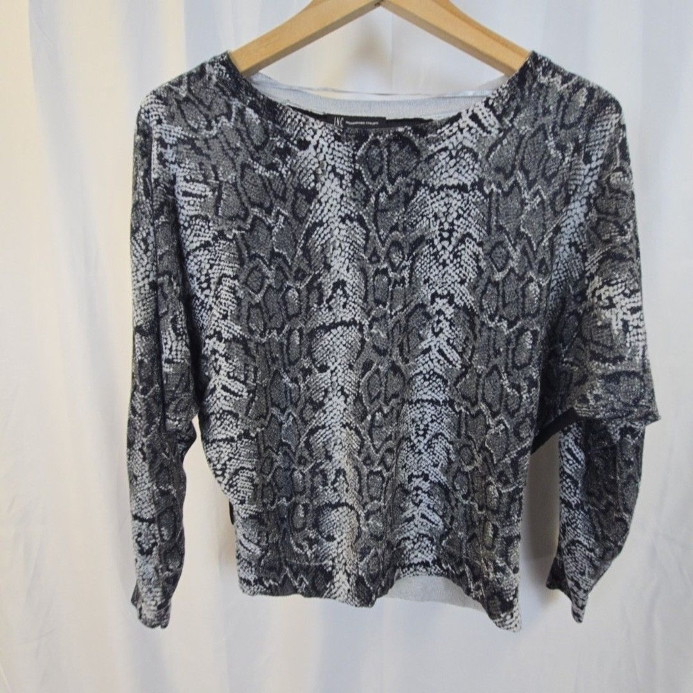 INC International Concepts Blouse Womens Small Snake Print Metallic Knit Top
